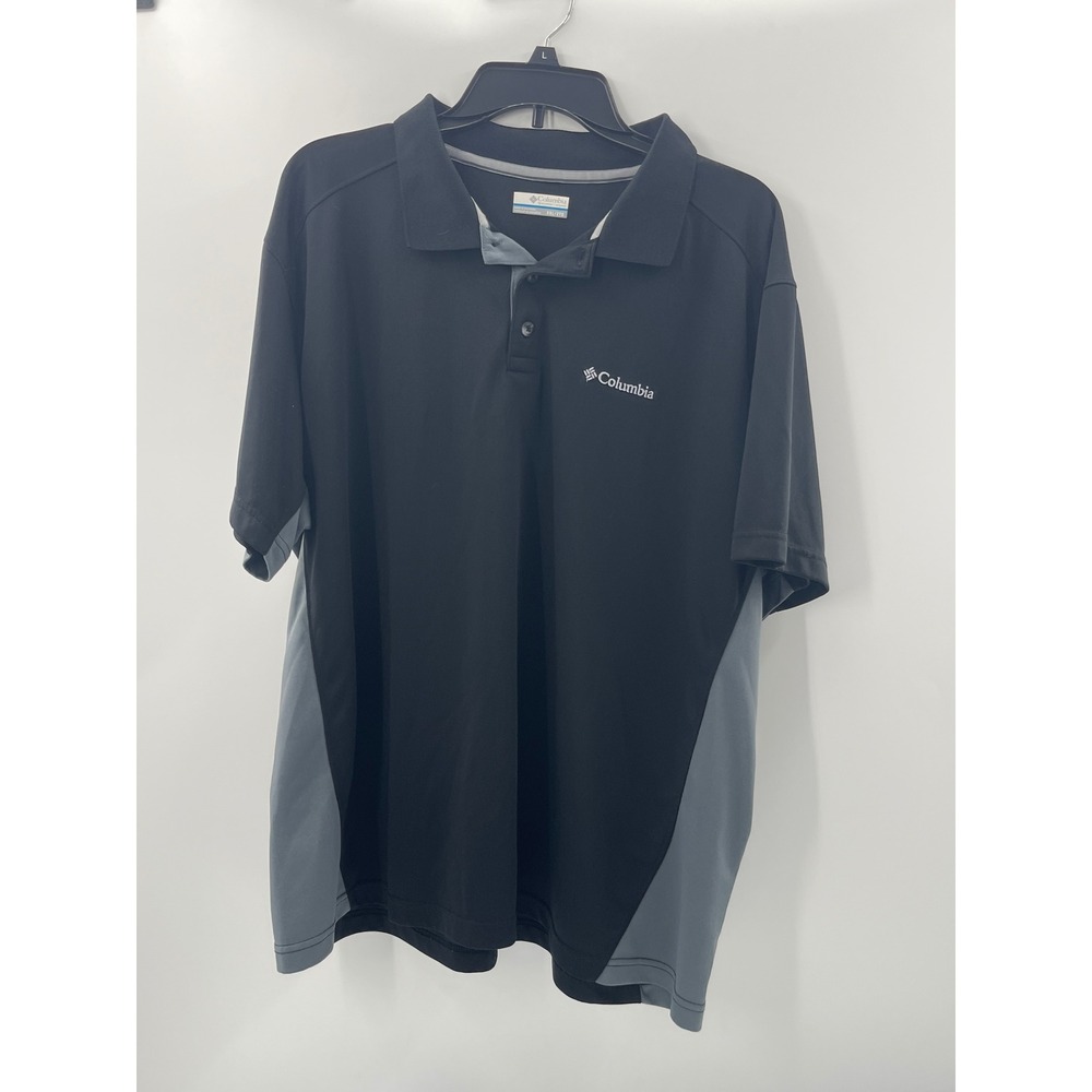 Columbia Mens XXL Black Grey Colorblock Performance Short Sleeve Polo Shirt